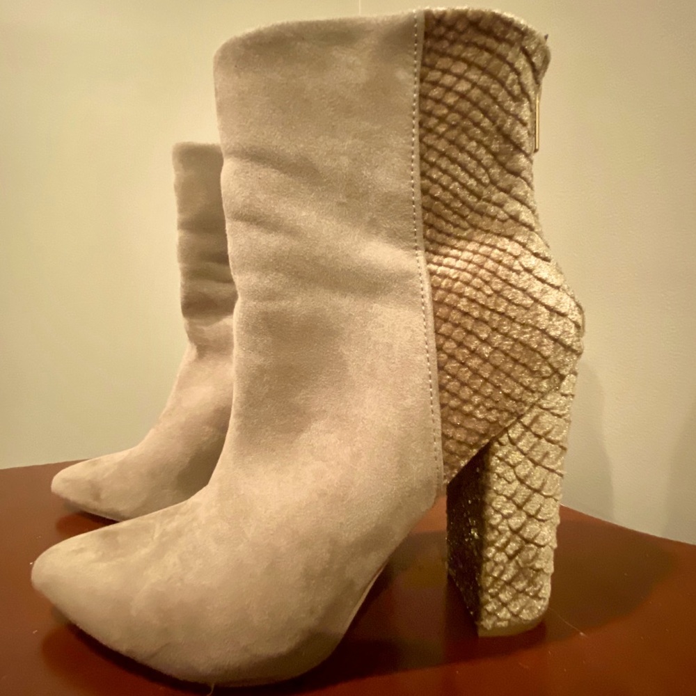 Beige Bootie with Velvet Heel